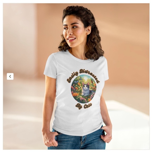 New Easily Distracted By Cats White T-Shirt Cat Mom Lady Tee Top Funny Retro XL - Picture 3 of 5